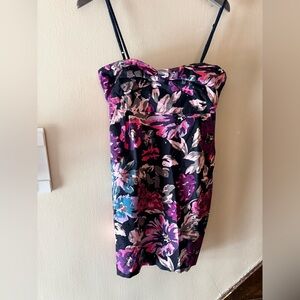 Only Strapless Dress with Pink and Purple Floral Design